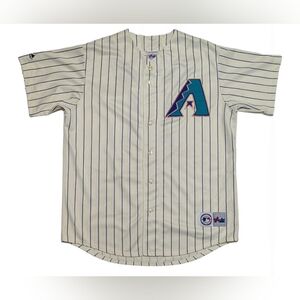 Majestic MLB Arizona D-Backs Men's XL Ivory Purple Pin-stripe #11 Sexson Jersey